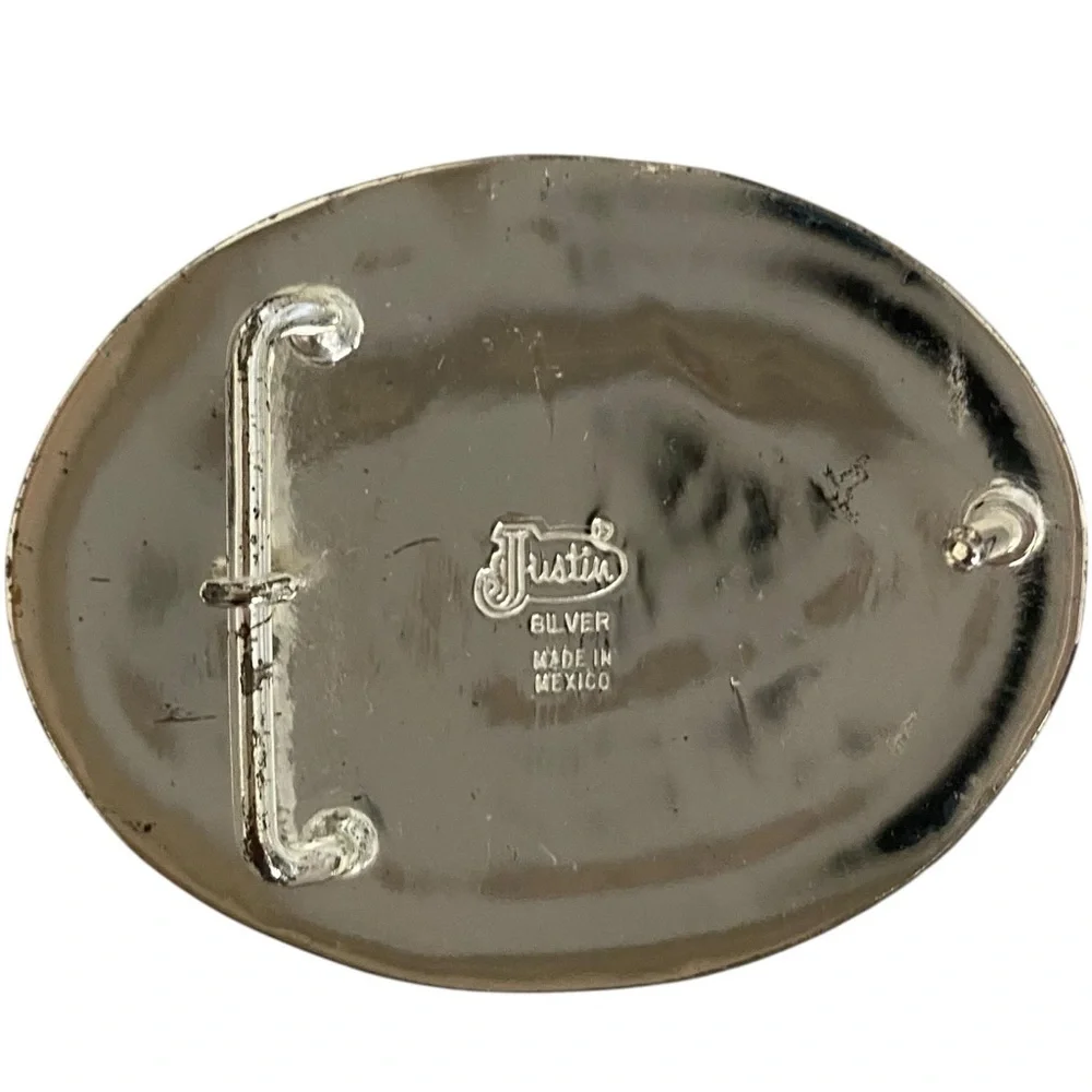 Vintage Justin Western Floral Silver Oval cowgirl Belt Buckle